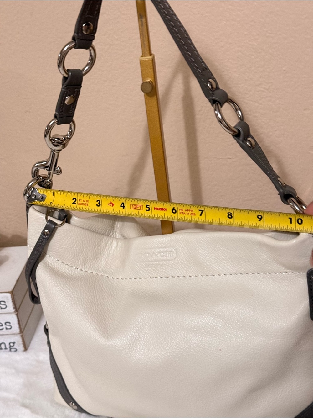 Coach White Leather Shoulder Bag with gray Accents - Picture 7 of 17
